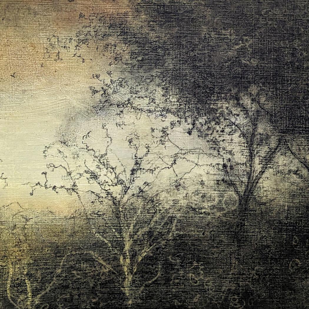 Lull (Disegno di paesaggio in stile tonalista di una foresta di campagna di Sue Bryan) in vendita 1