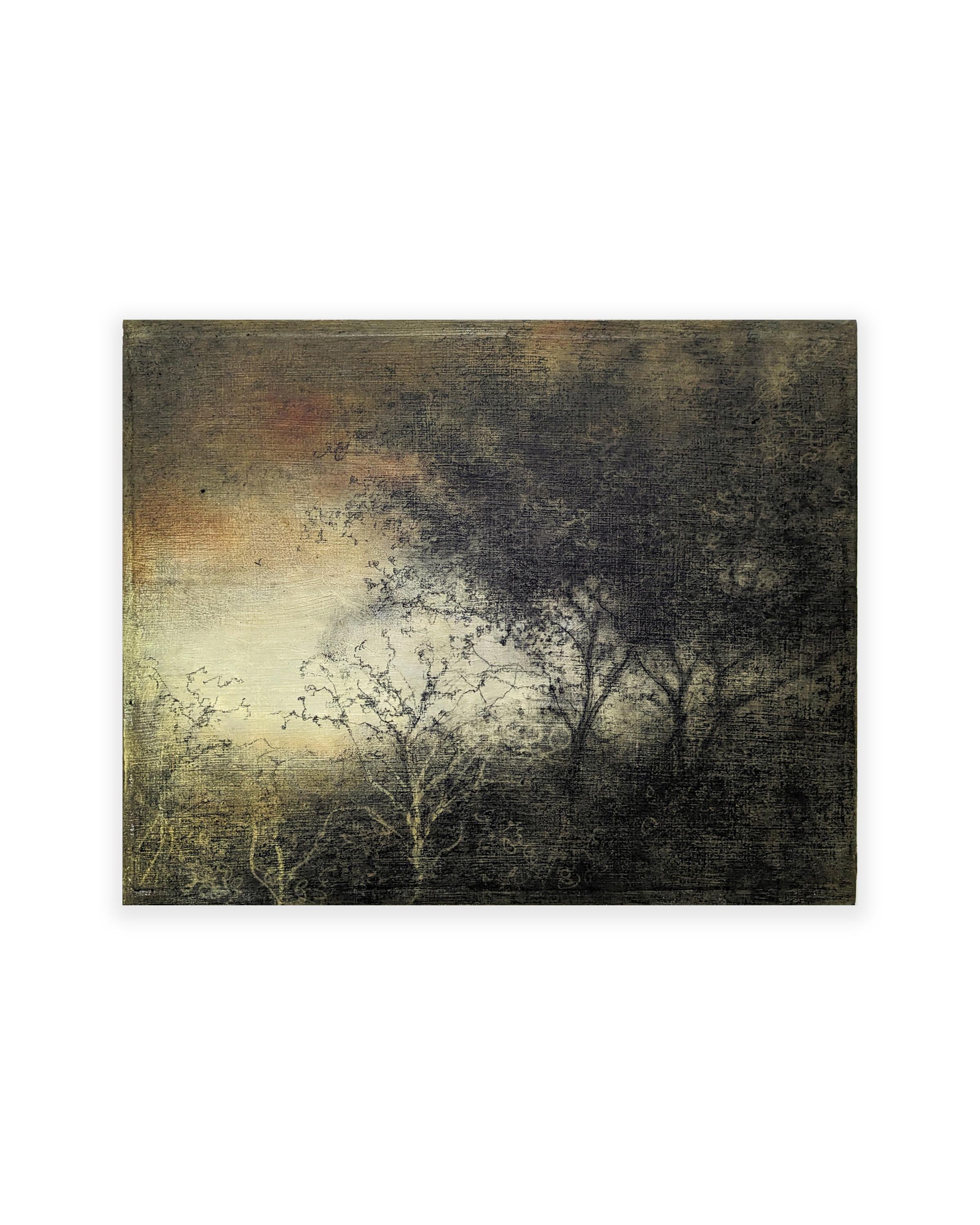 Lull (Disegno di paesaggio in stile tonalista di una foresta di campagna di Sue Bryan) in vendita 2