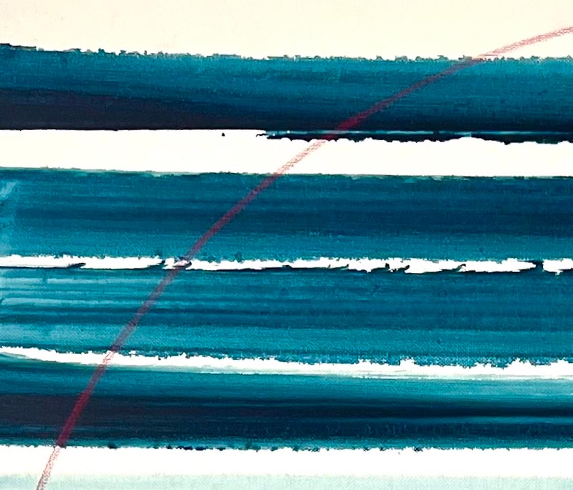 Eclipse, Abstract Teal And Blue Horizontal Stripe Painting, 38x30 in en venta 1