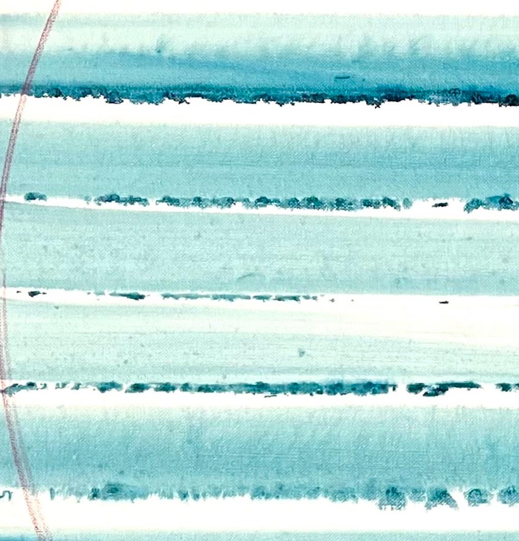 Eclipse, Abstract Teal And Blue Horizontal Stripe Painting, 38x30 in en venta 2