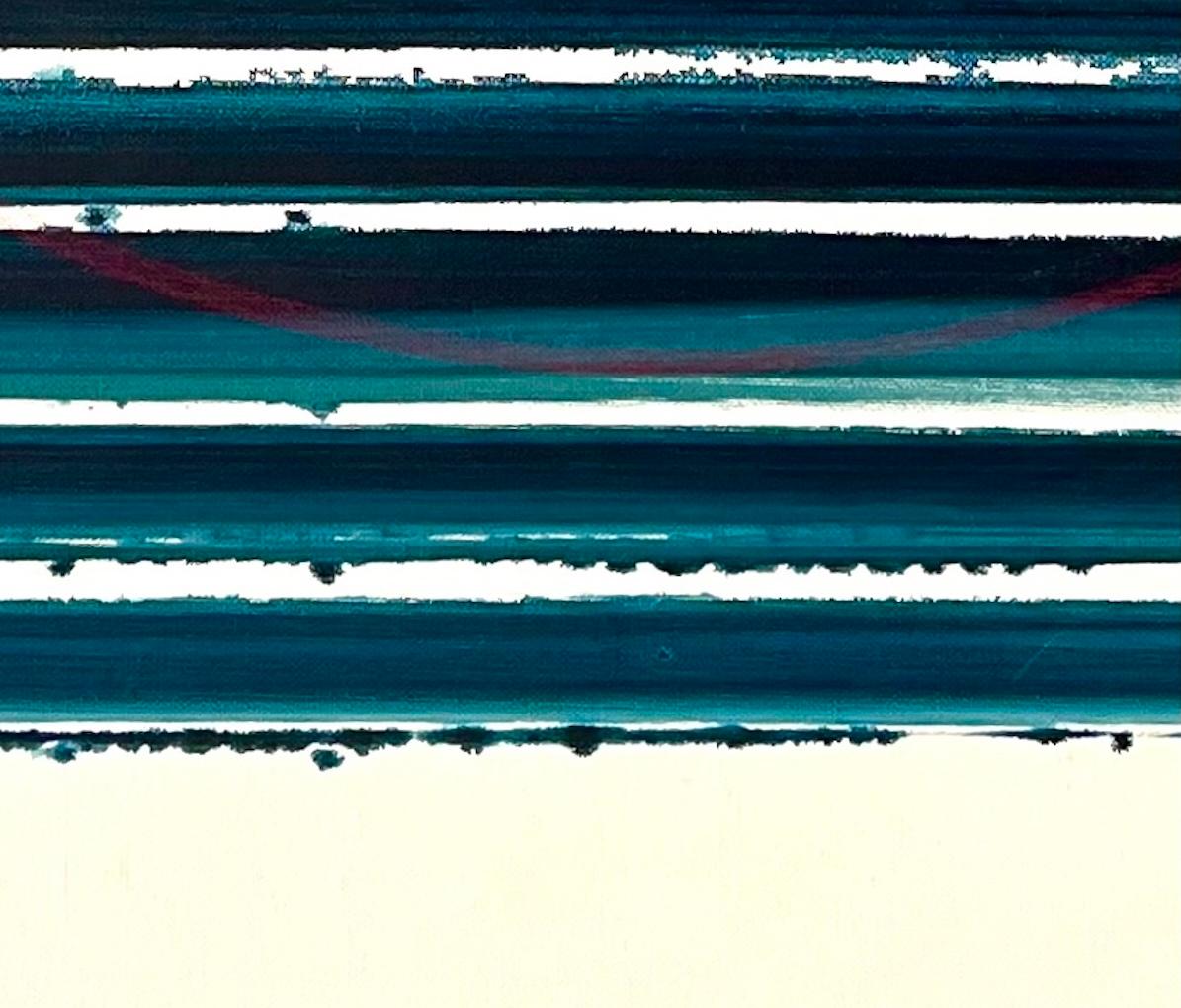 Eclipse, Abstract Teal And Blue Horizontal Stripe Painting, 38x30 in en venta 4