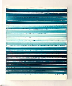 Eclipse, Abstract Teal And Blue Horizontal Stripe Painting, 38x30 in