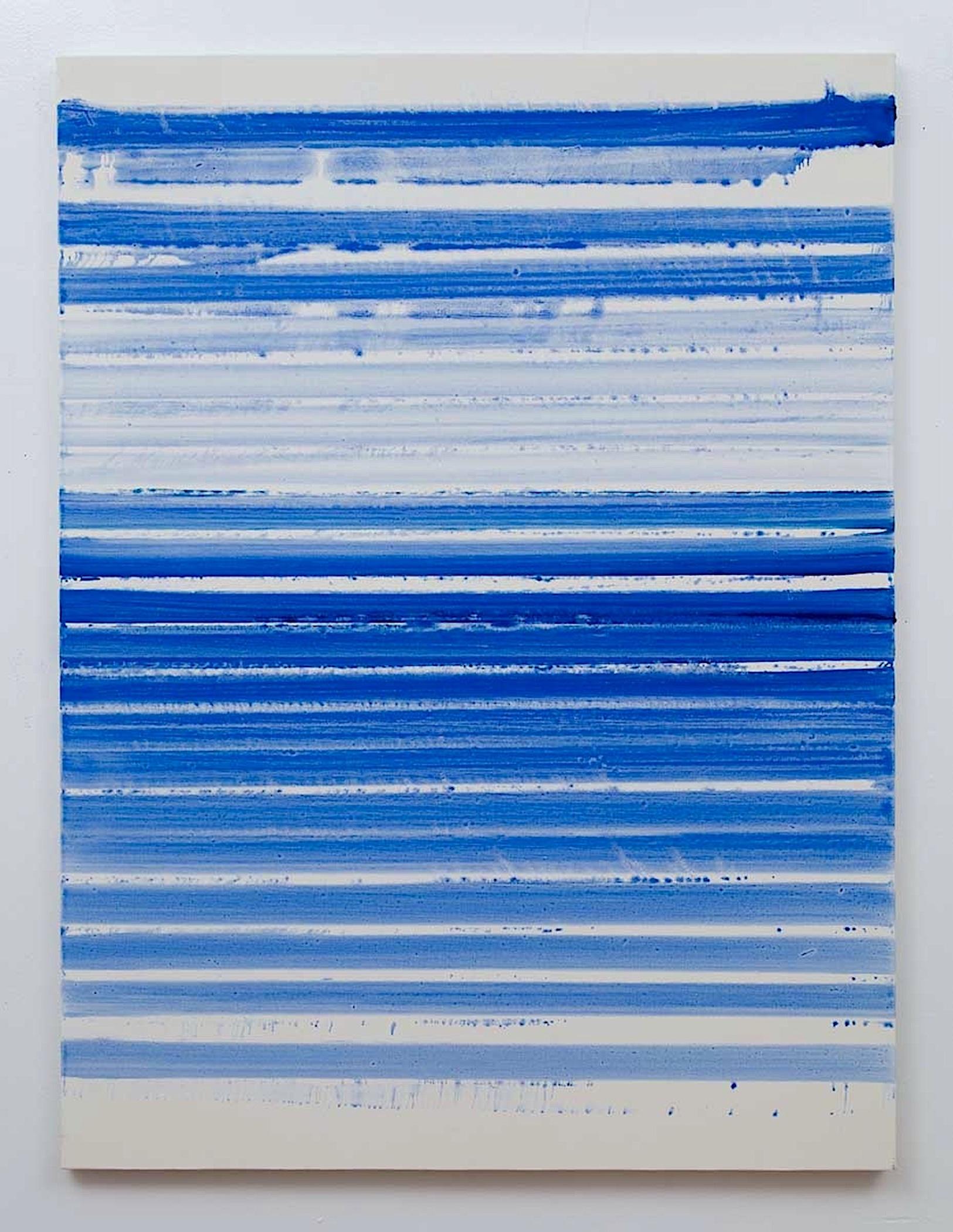 Abstract Painting Sue Carlson - Etude in Cerulean, 40x30In. Blue Striped Abstract Vertical Contemporary Painting