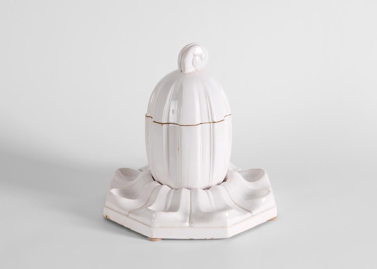 French Sue et Mare, Pumpkin-shaped Tobacco Container w/ Pipe-Holder Base, Circa 1925 For Sale