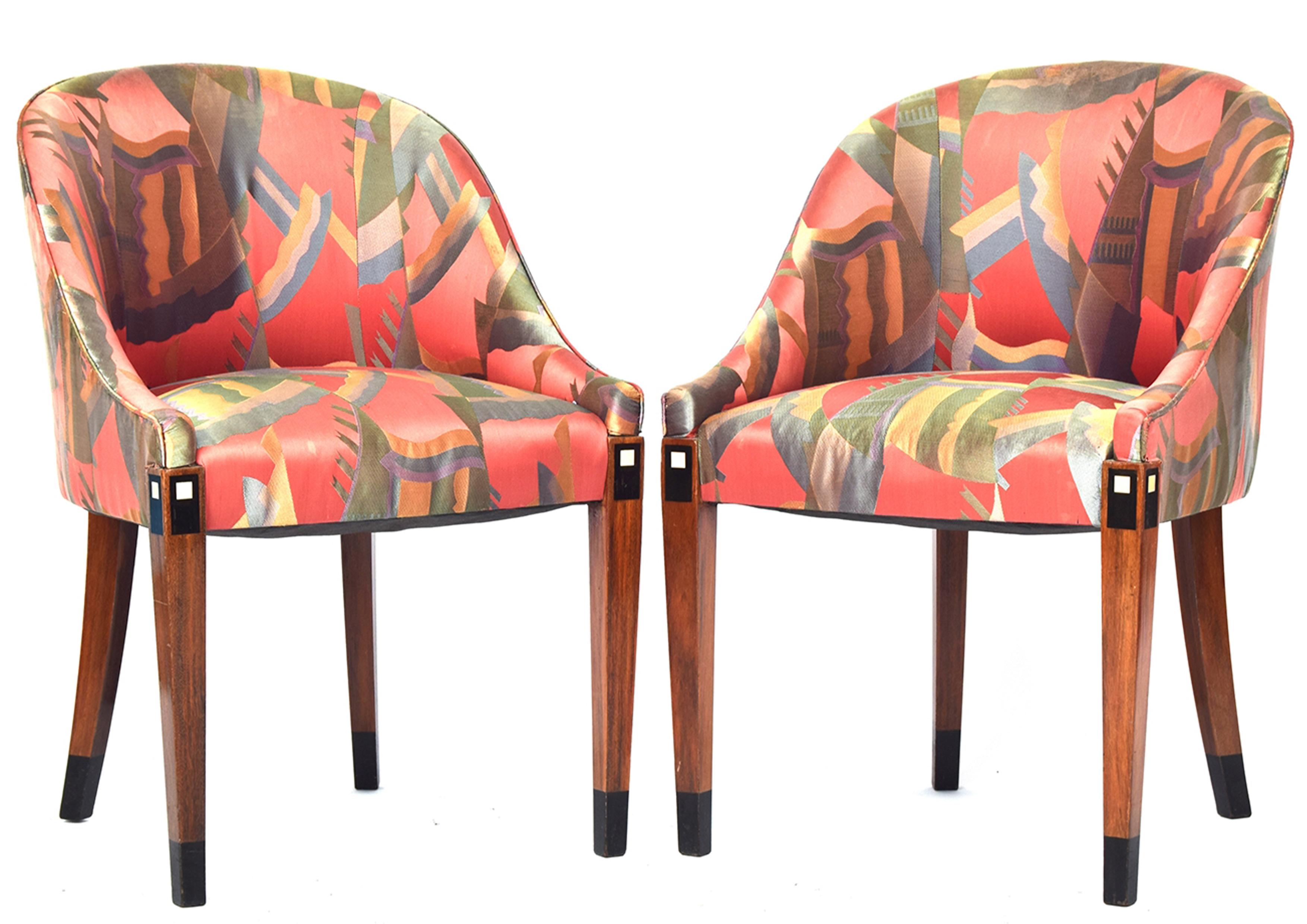 Sue et Mare Style Art Déco Français 1930 Chaises à baignoire avec tapisserie d'origine en vente 3