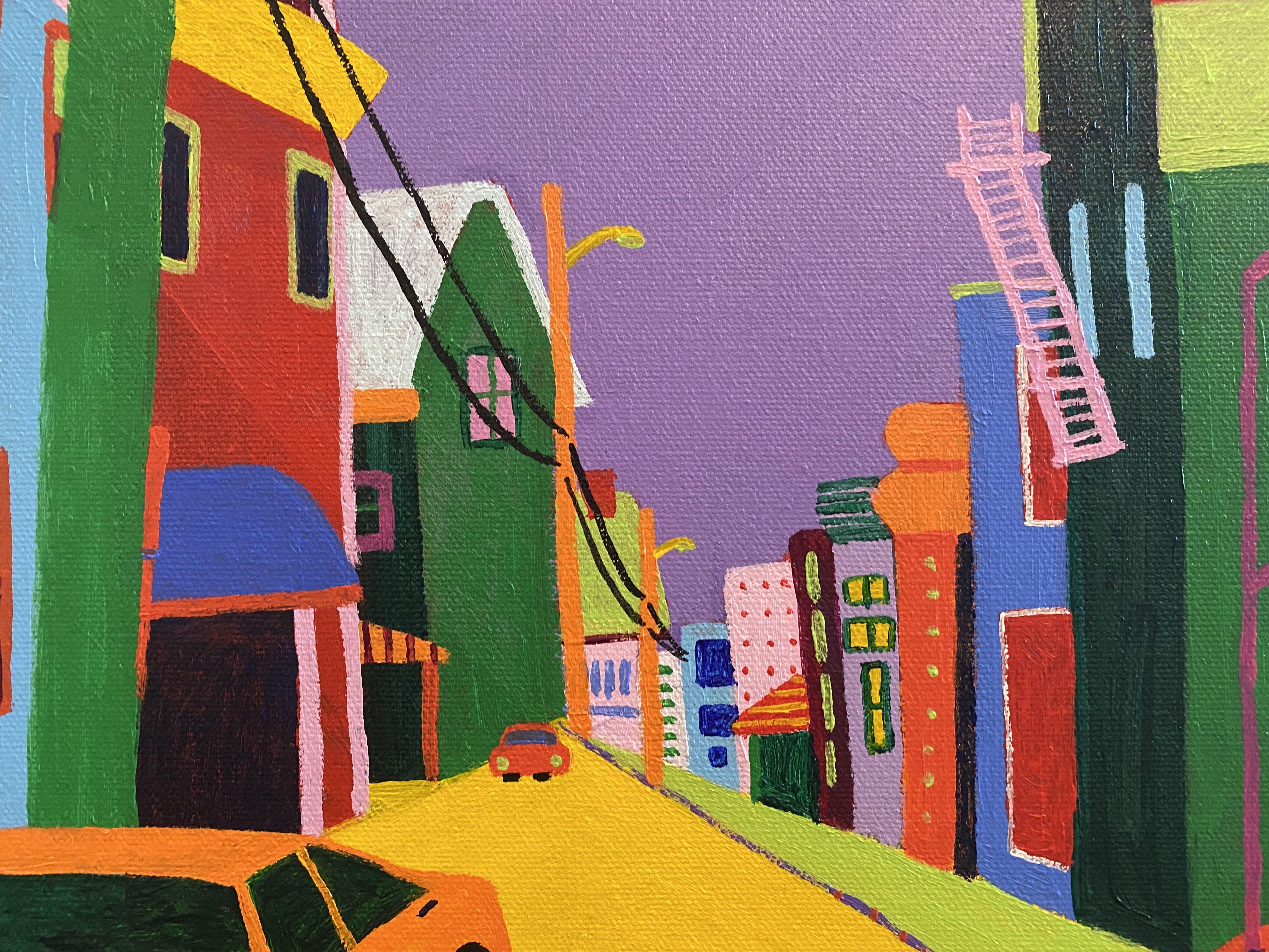 Backstreet, Peinture, Acrylique sur Toile - Expressionniste Painting par Sue Graef