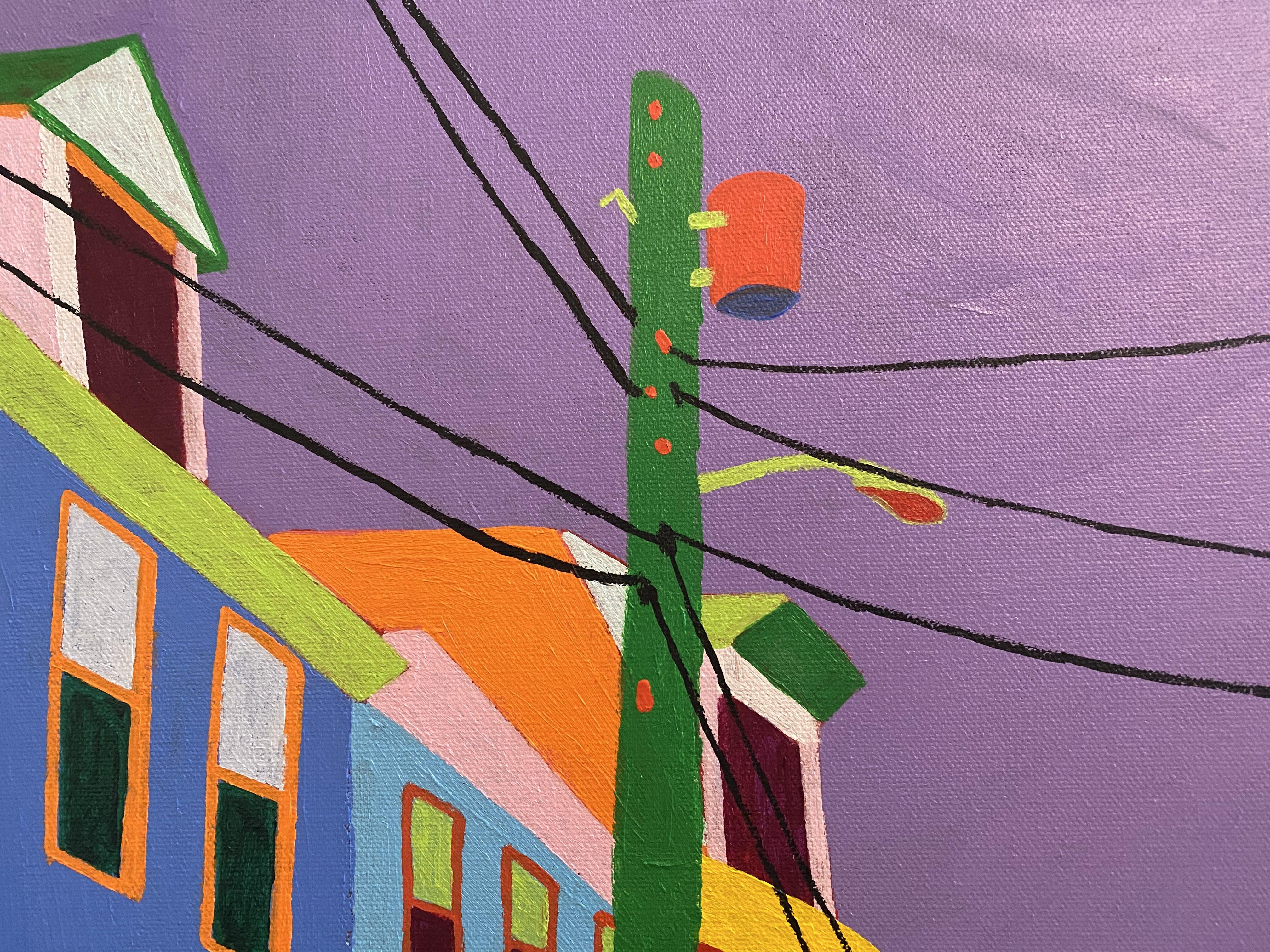 Je vous invite à vous échapper de la réalité et à vous perdre dans cette peinture acrylique vibrante de ce paysage urbain du centre-ville. Il s'agit d'une reconstitution très détaillée de tous les bâtiments, voitures, poteaux et fils téléphoniques,