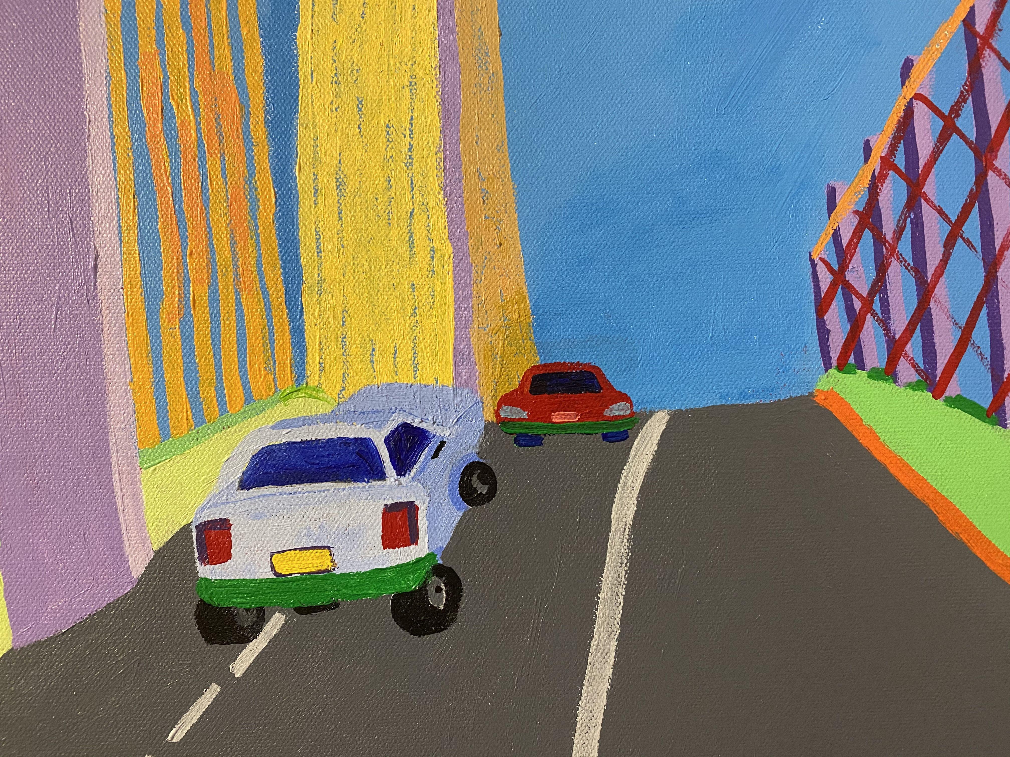 Driving Over the Sunshine Skyway Bridge, Painting, Acrylic on Canvas For Sale 1