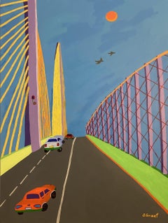 Driving Over the Sunshine Skyway Bridge, Painting, Acrylic on Canvas