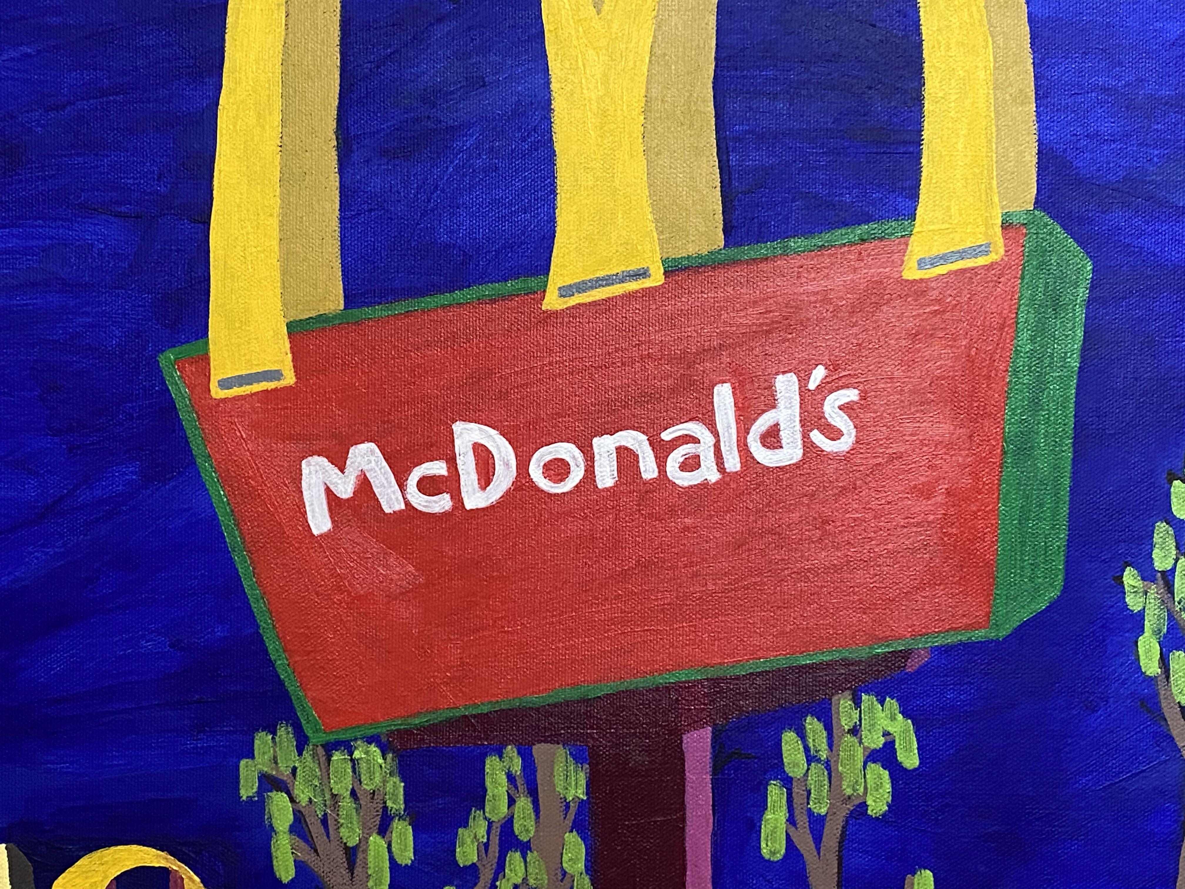Elicottero sopra McDonald's, Pittura, Acrilico su tela 1