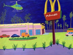 Helicopter Over McDonald's, Painting, Acrylic on Canvas