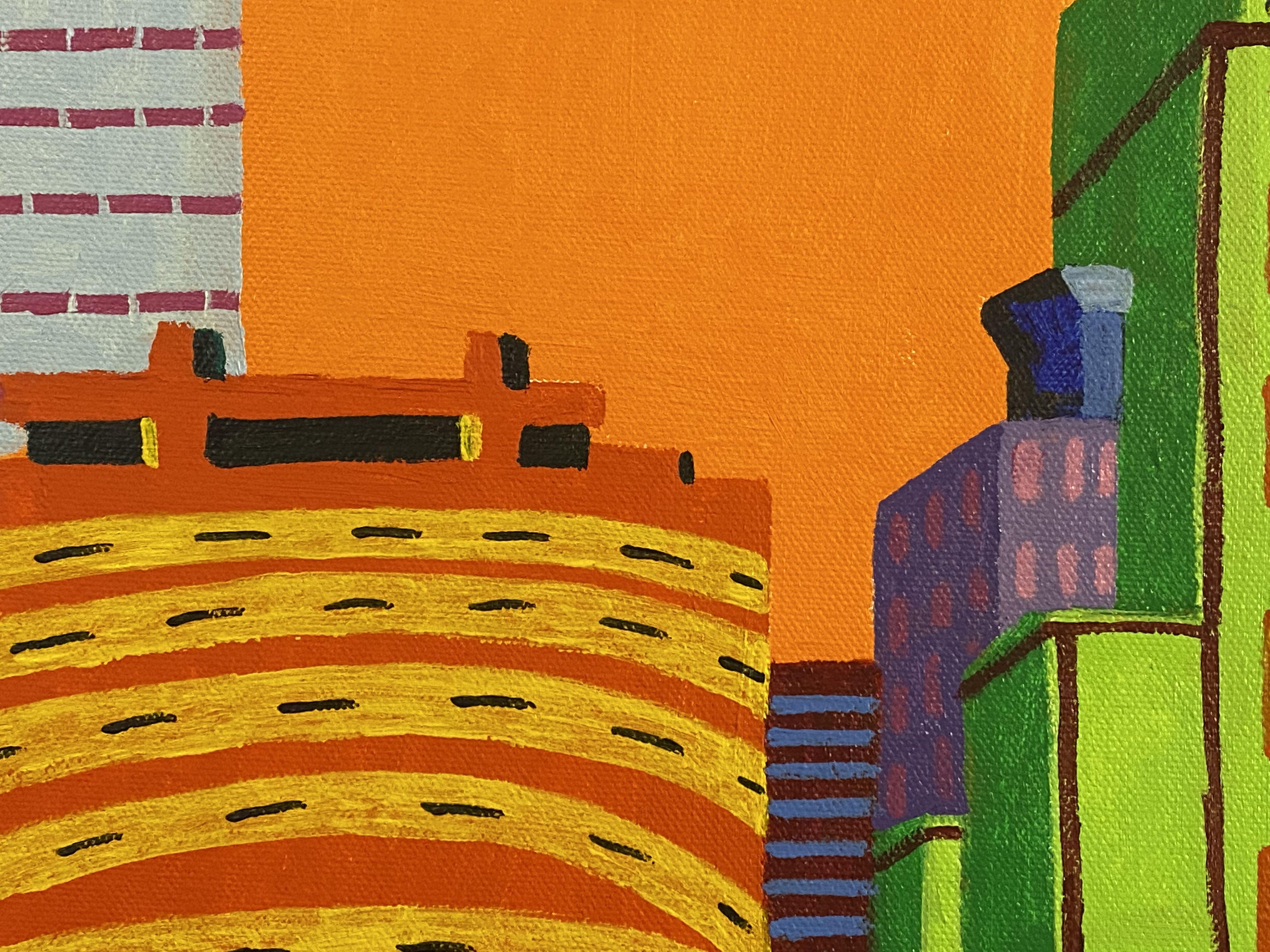 Inspired by the many towering skyscrapers during my many walks down the streets of New York City, I created this vibrant Pop Art painting so bright the colors dance on the canvas, maybe even brighter than a David Hockney. It's done in a Nouveau