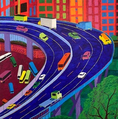 Weehawken, Nueva Jersey - Pintura Pop Art Paisaje Urbano