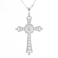 Sue Gragg 18k White Gold Diamond Byzantine Cross Chain Necklace