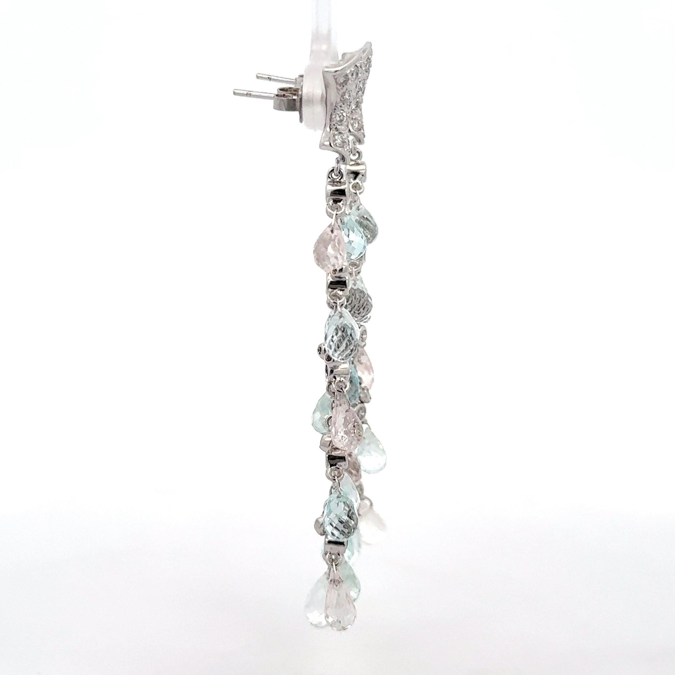 Sue Gragg Aquamarine Diamond Dangle Earrings 18K White Gold In Excellent Condition For Sale In Dallas, TX