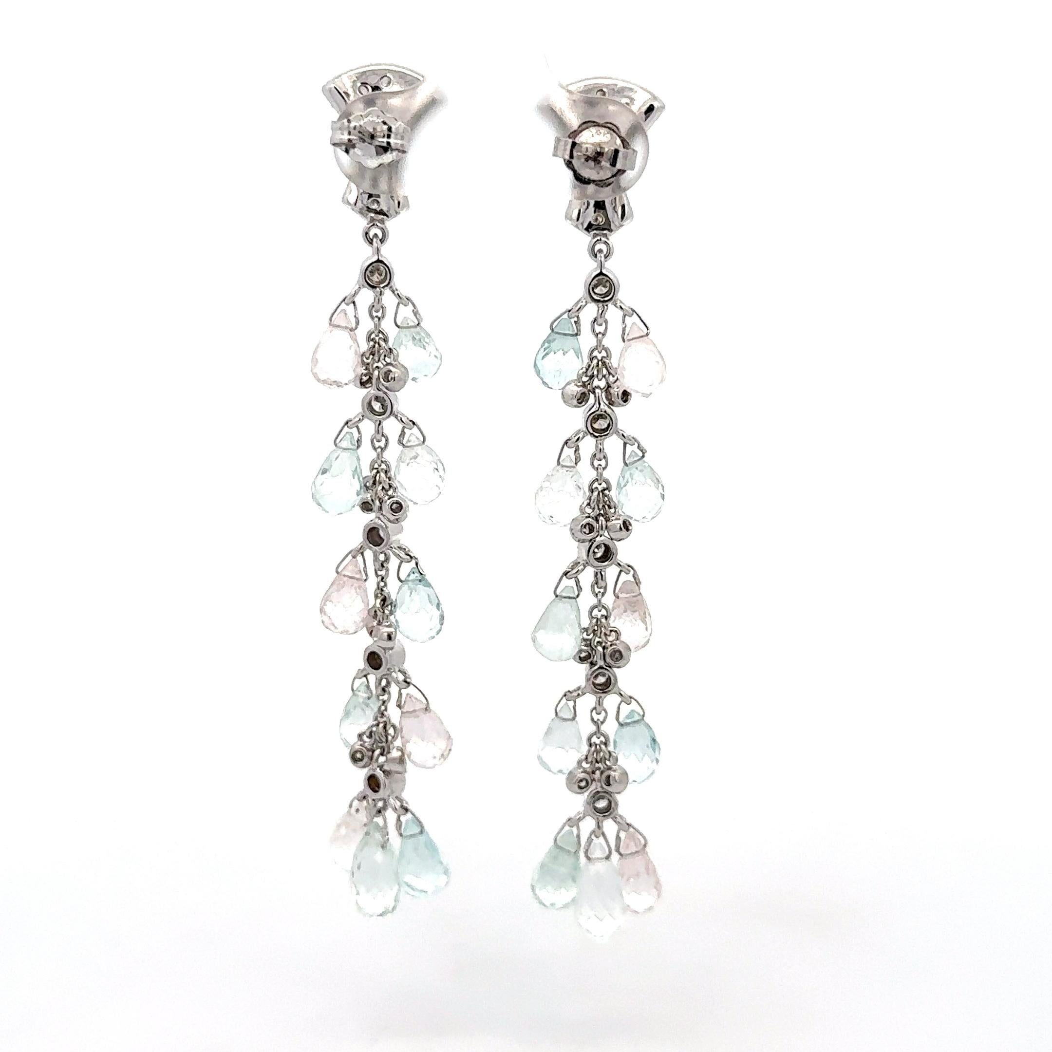 Women's Sue Gragg Aquamarine Diamond Dangle Earrings 18K White Gold For Sale