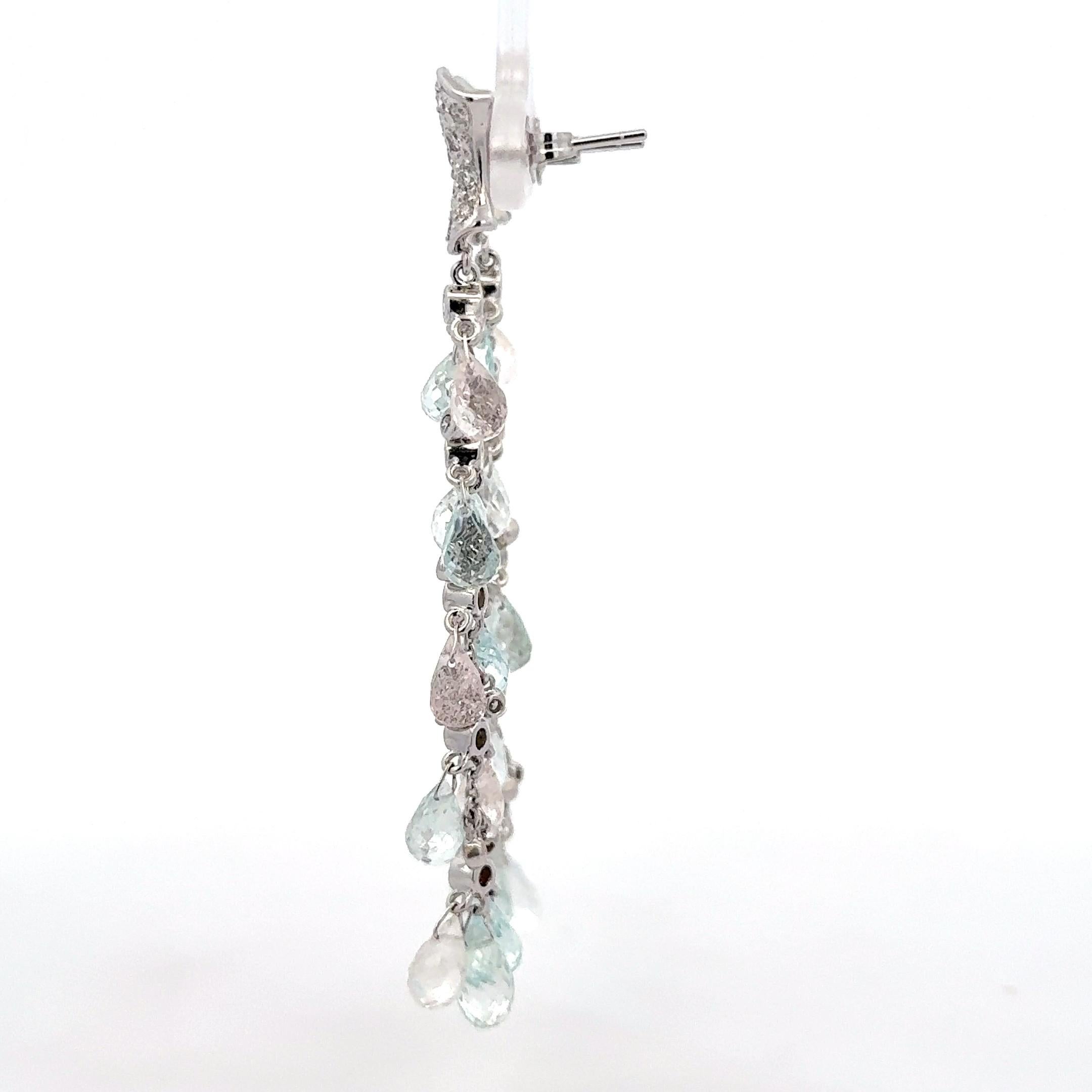 Sue Gragg Aquamarine Diamond Dangle Earrings 18K White Gold For Sale 1