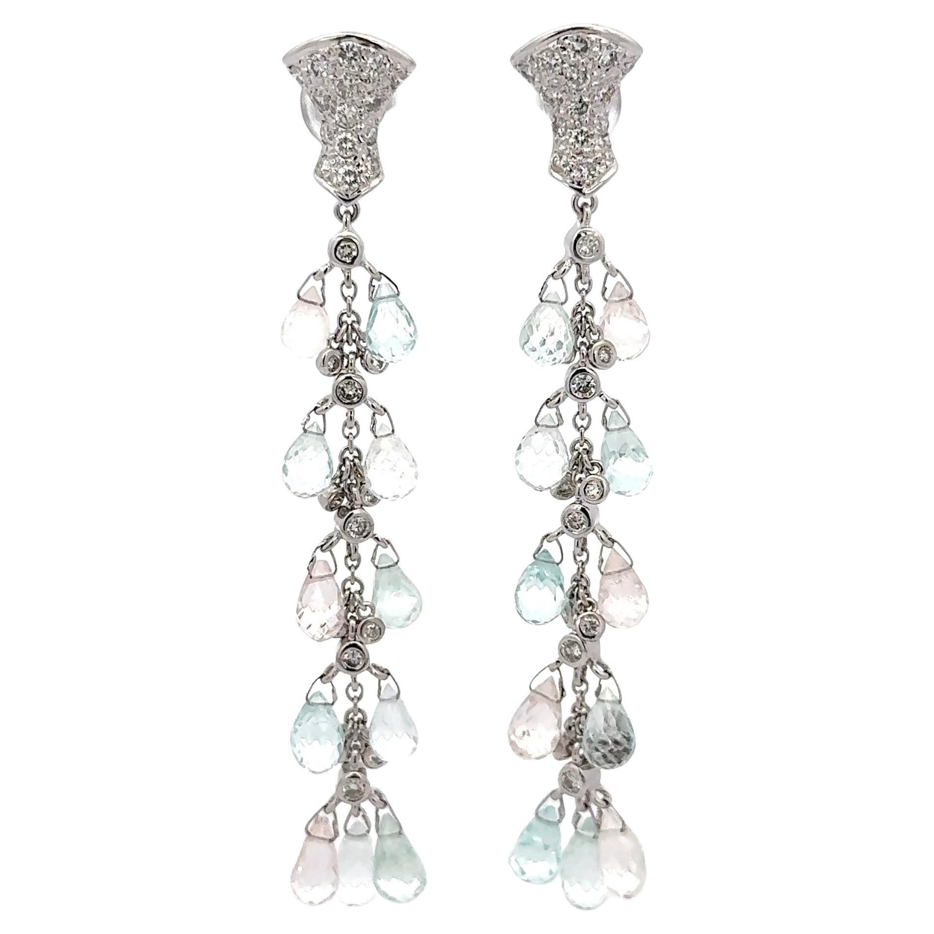 Sue Gragg Aquamarin-Diamant-Baumelohrringe 18K Weißgold