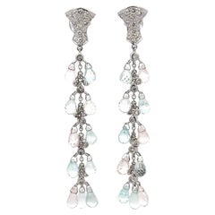 Sue Gragg Pendants d'oreilles en or blanc 18 carats avec aigue-marine et diamants