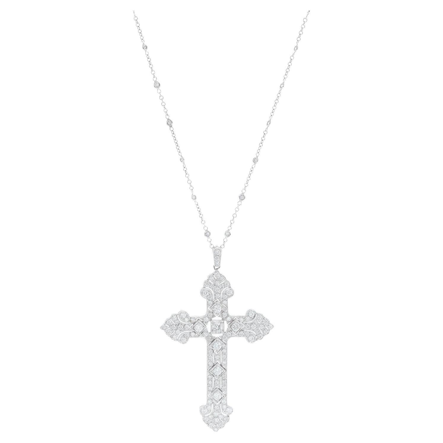 Sue Gragg Diamond Cross with Diamond by The Yard Necklace For Sale