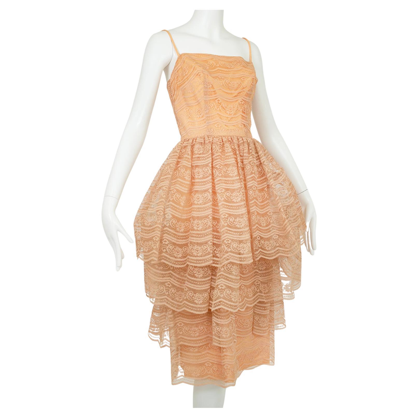 Nude Lace Lampshade Funnel Skirt Cocktail Party Dress – XS, 1960s For Sale  at 1stDibs