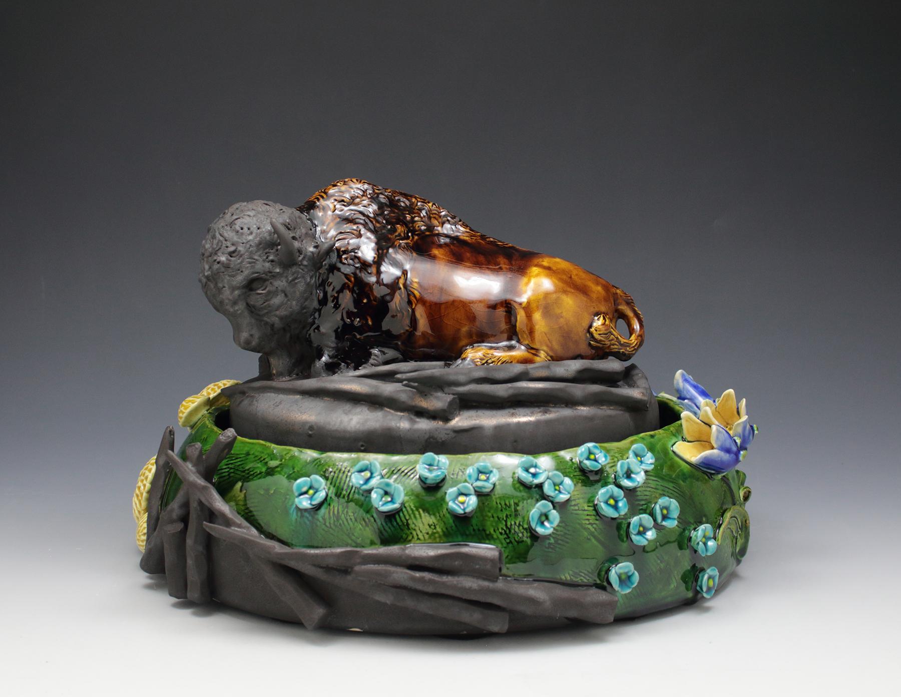 Sue Tirrell Figurative Sculpture - Fire Recovery Fire Brick Bison