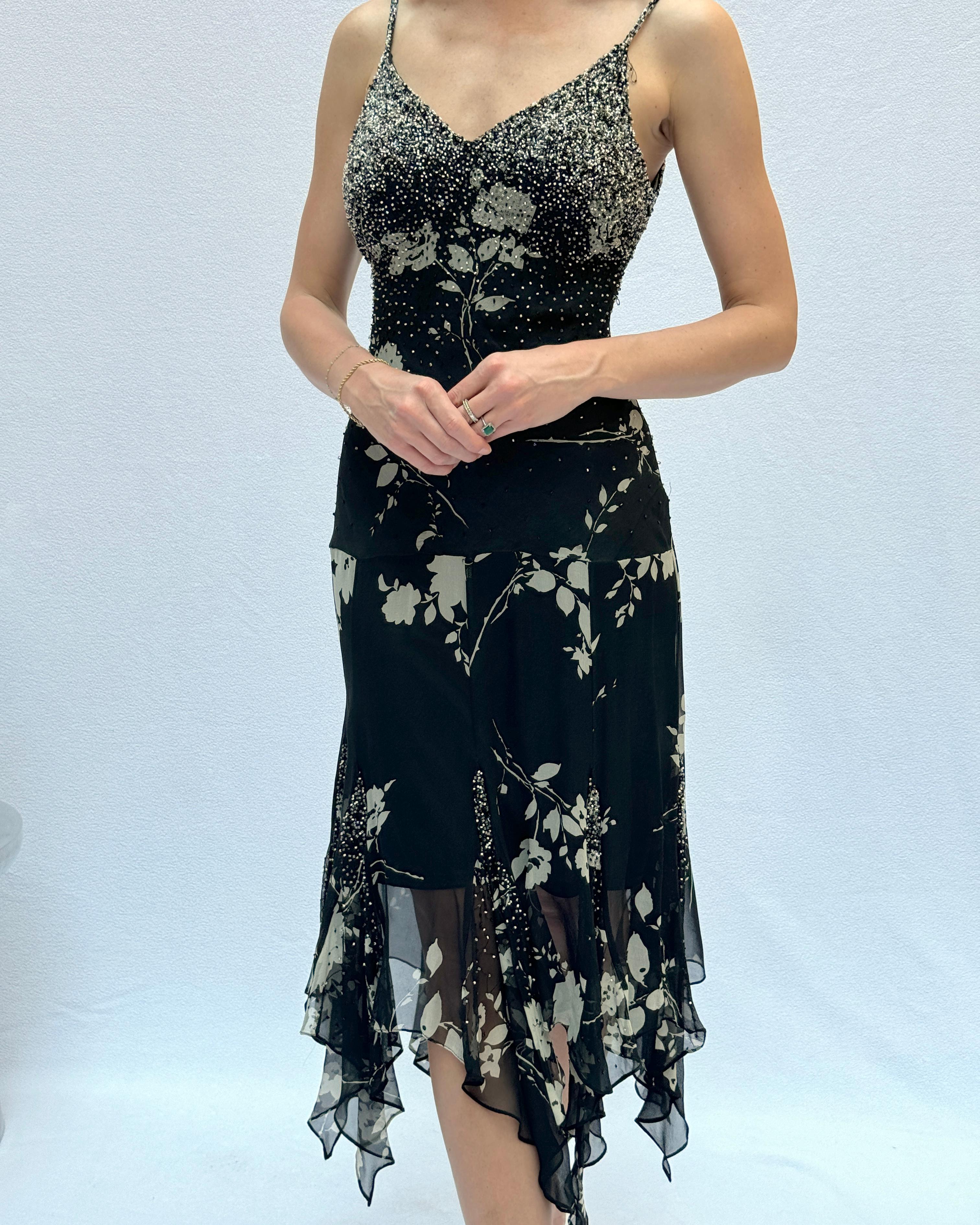 Sue Wong Vintage Y2K Beaded Silk Chiffon Dress For Sale 5