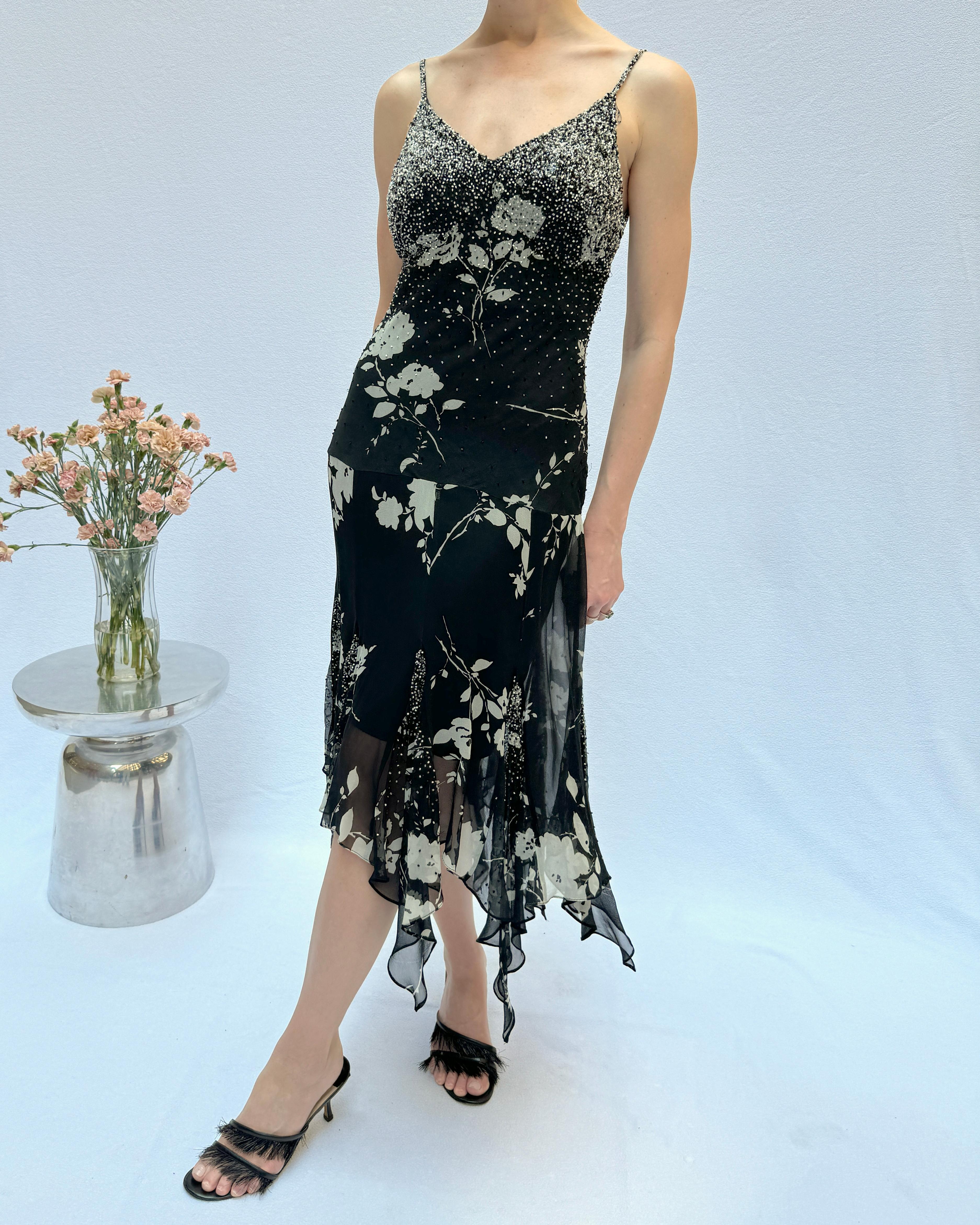 Sue Wong Vintage Y2K Beaded Silk Chiffon Dress For Sale 7