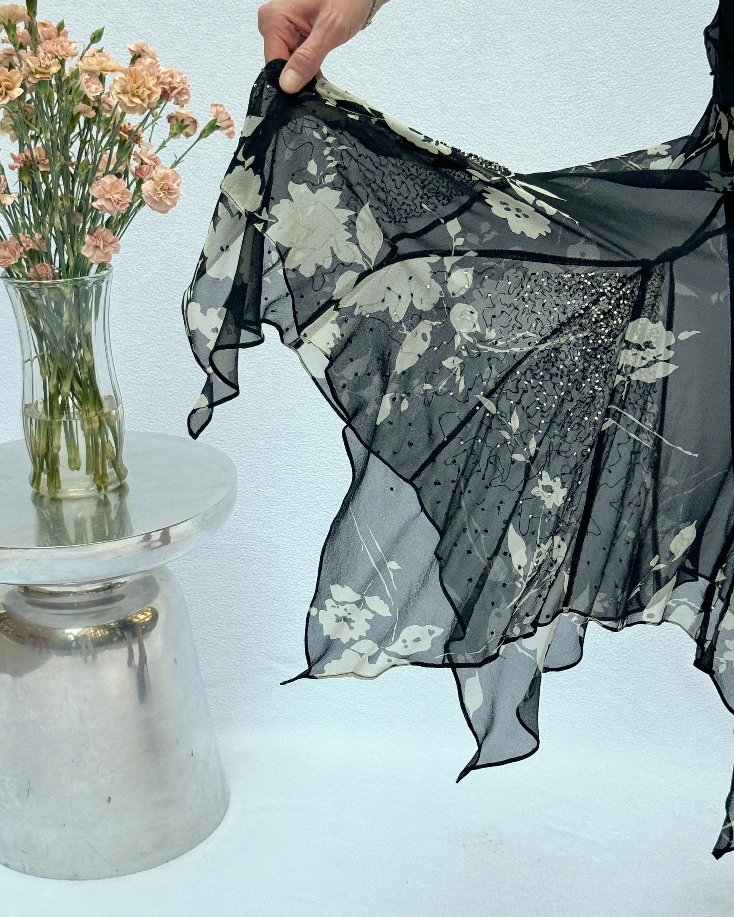 Sue Wong Vintage Y2K Beaded Silk Chiffon Dress For Sale 8