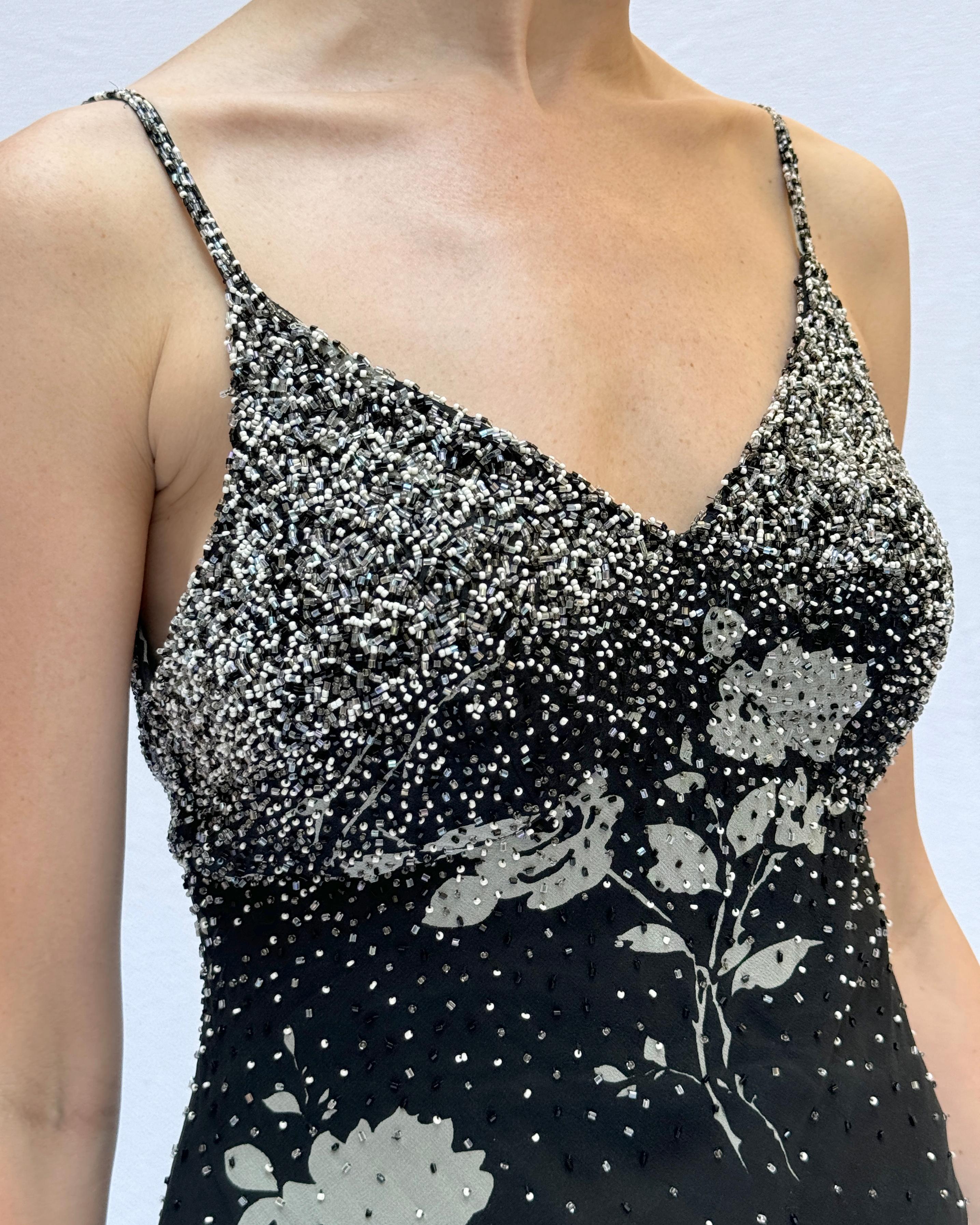 Sue Wong Vintage Y2K Beaded Silk Chiffon Dress In Good Condition For Sale In New York, NY