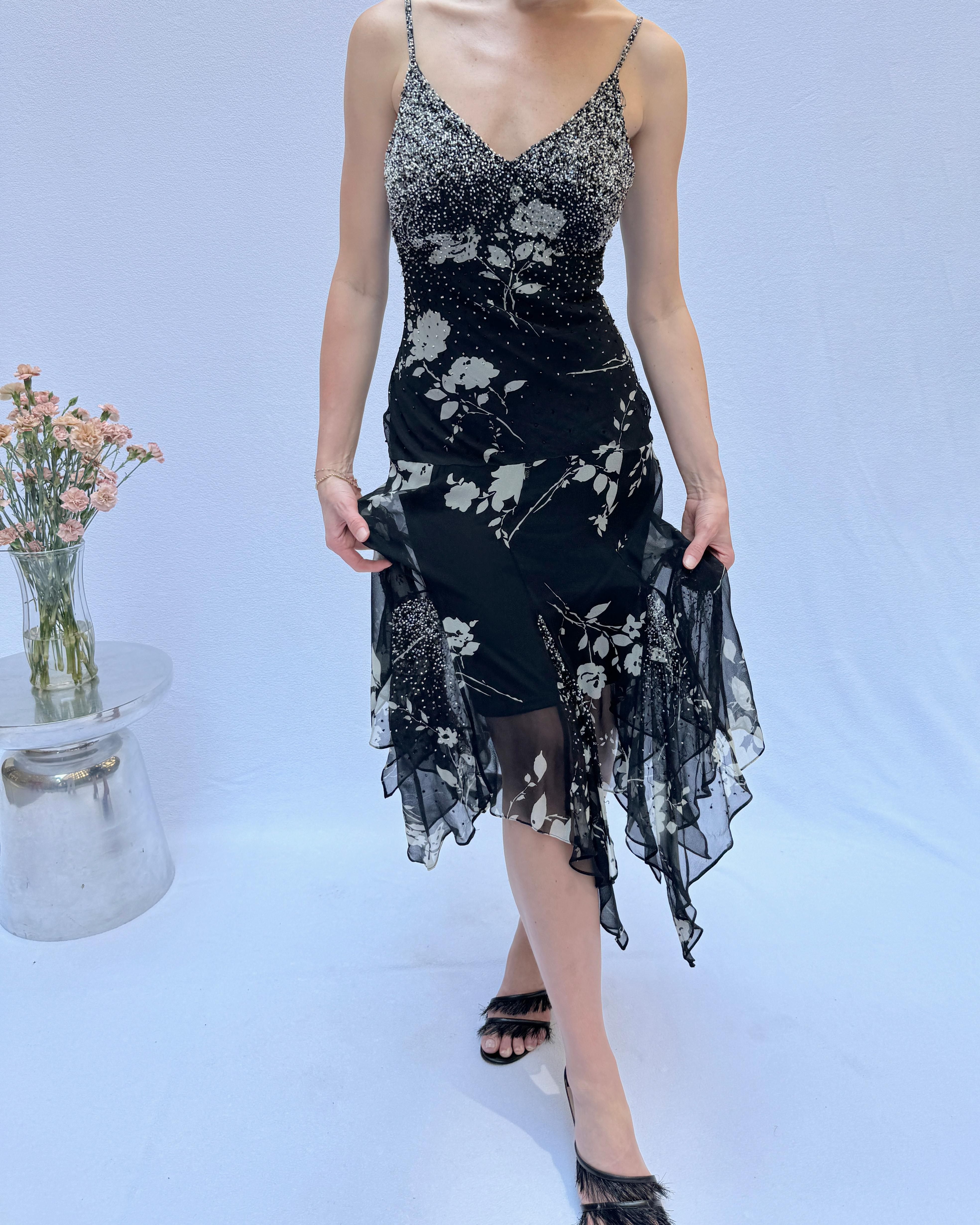 Sue Wong Vintage Y2K Beaded Silk Chiffon Dress For Sale 1
