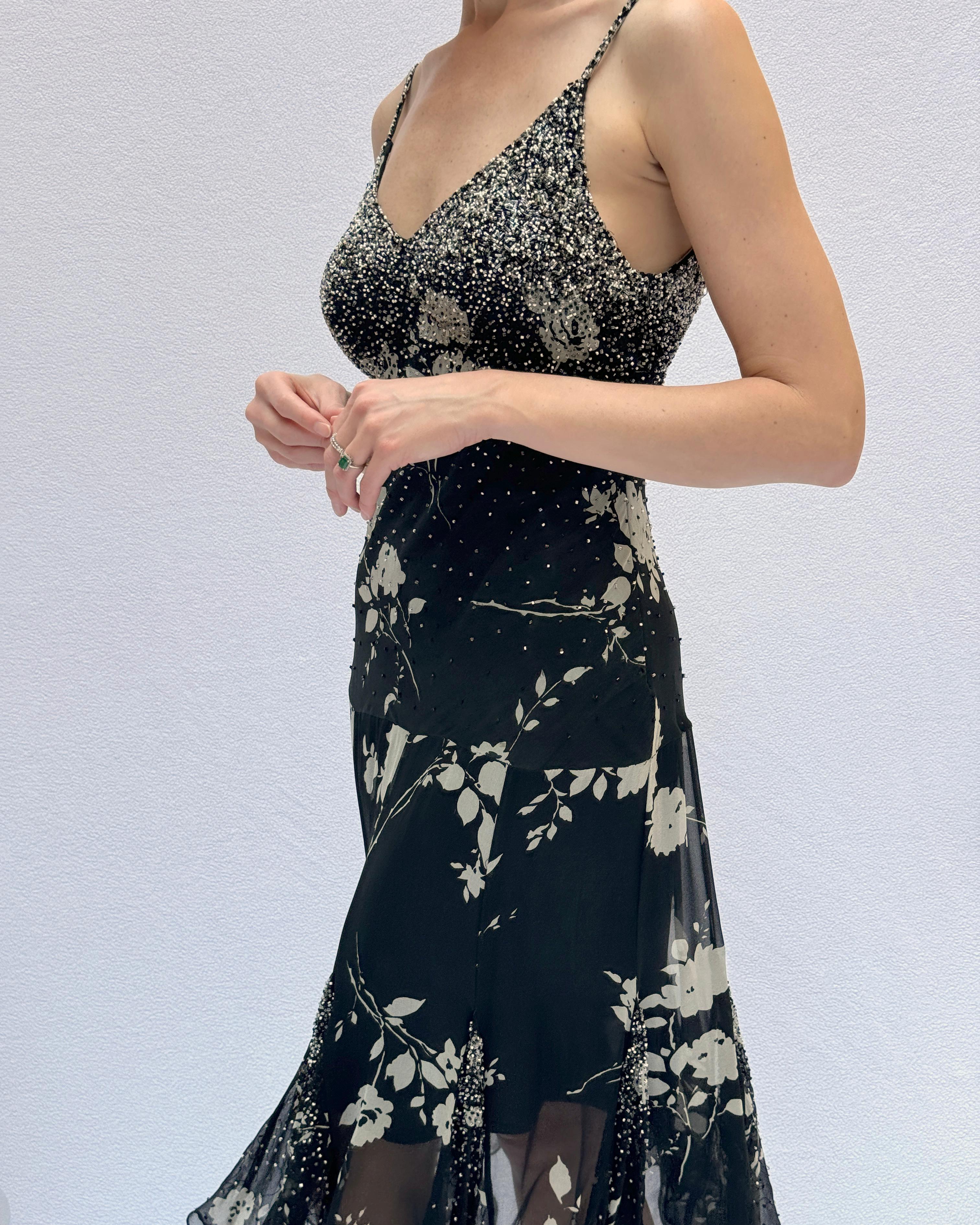 Sue Wong Vintage Y2K Beaded Silk Chiffon Dress For Sale 2