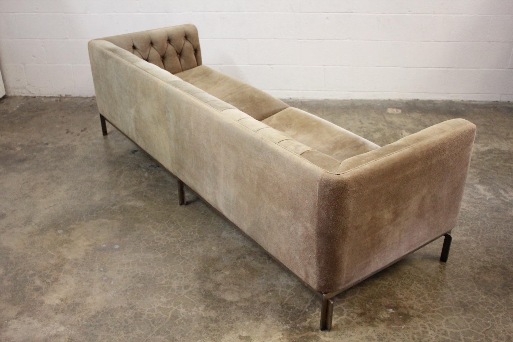 Suede and Bronze Sofa by Stow Davis 9
