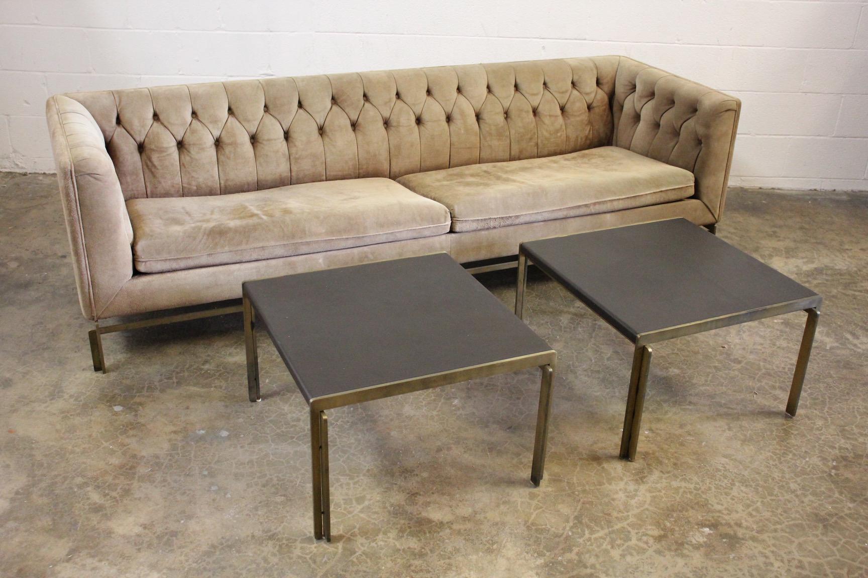 Suede and Bronze Sofa by Stow Davis 11