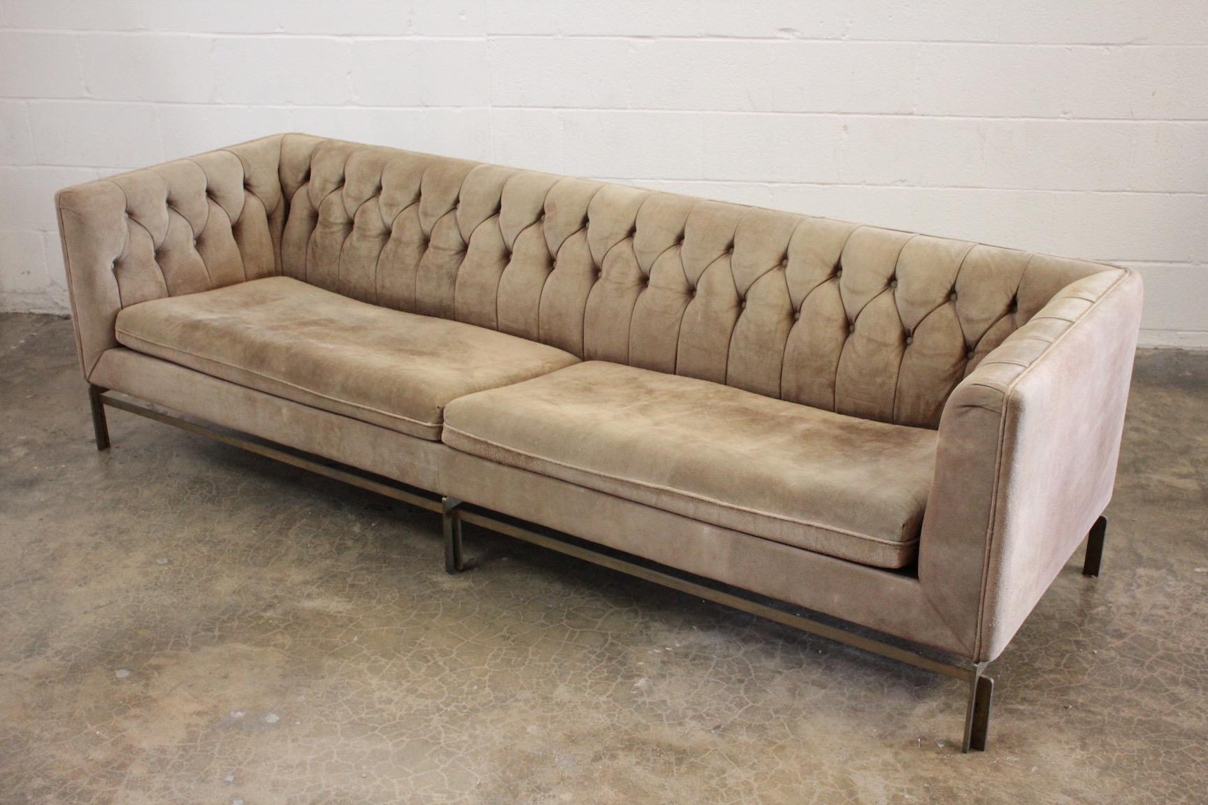 Suede and Bronze Sofa by Stow Davis In Good Condition In Dallas, TX