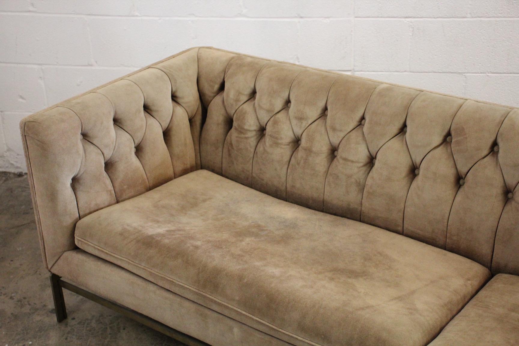 Suede and Bronze Sofa by Stow Davis 1