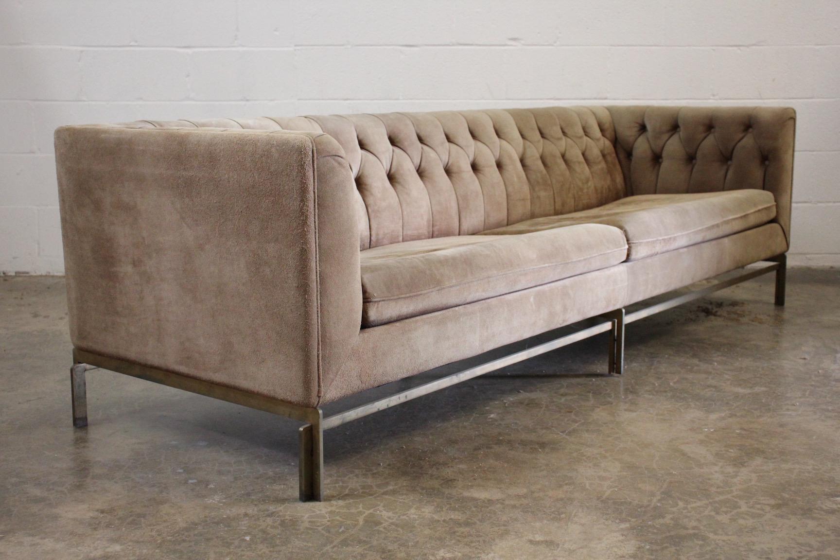 Suede and Bronze Sofa by Stow Davis 3