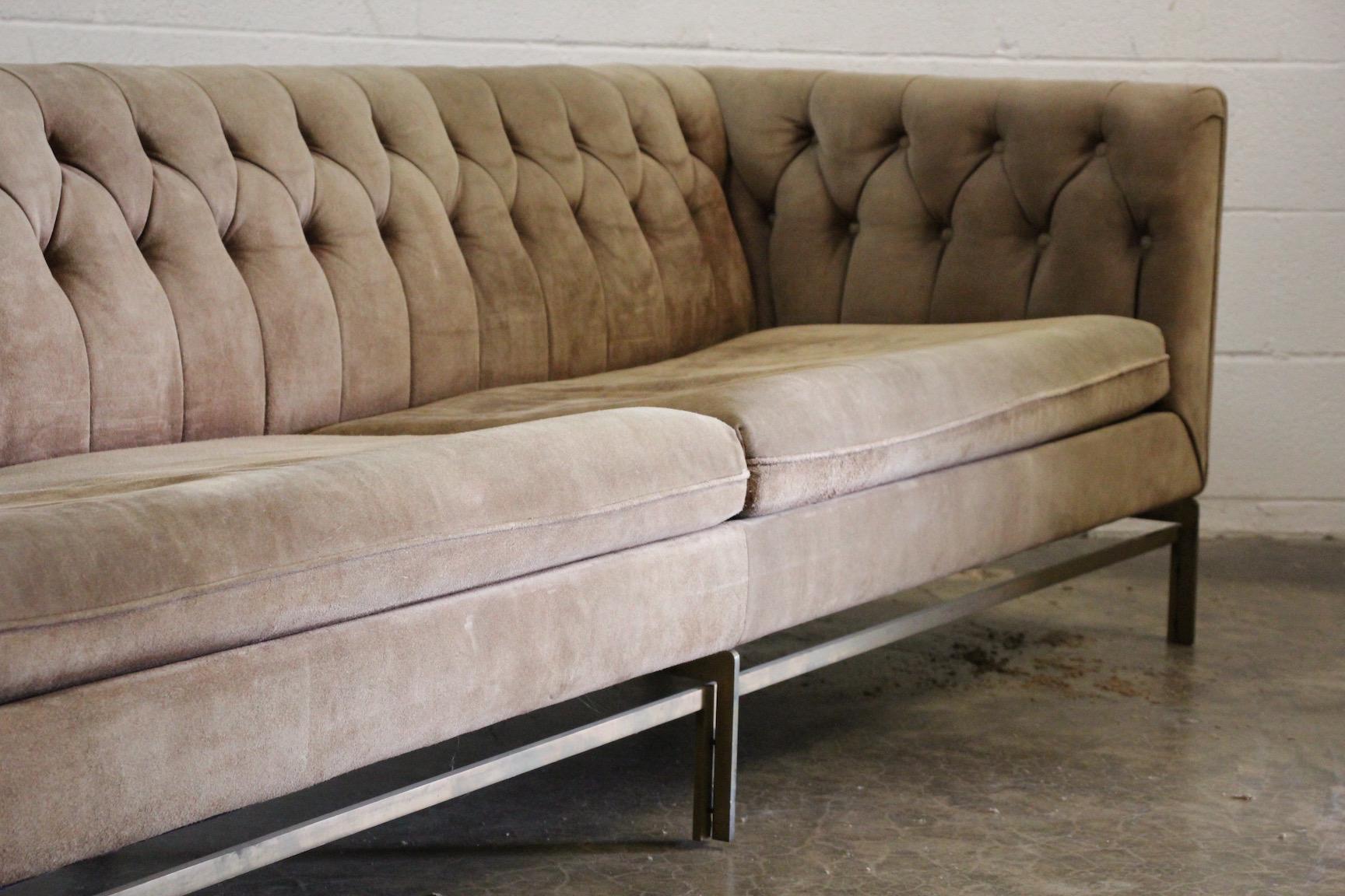 Suede and Bronze Sofa by Stow Davis 4