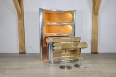 Suede and Chrome Dry Bar with Barstools by Willy Rizzo, 1970s