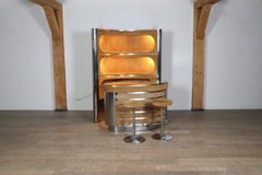 Suede And Chrome Dry Bar With Barstools attributed to Willy Rizzo, 1970s
