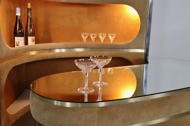 Suede and Chrome Dry Bar with Barstools by Willy Rizzo, 1970s In Good Condition In ABCOUDE, UT