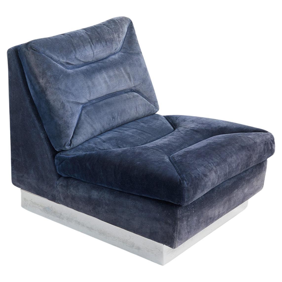 Suede and chrome lounge chair in the style of Jacques Charpentier, France 1970.
