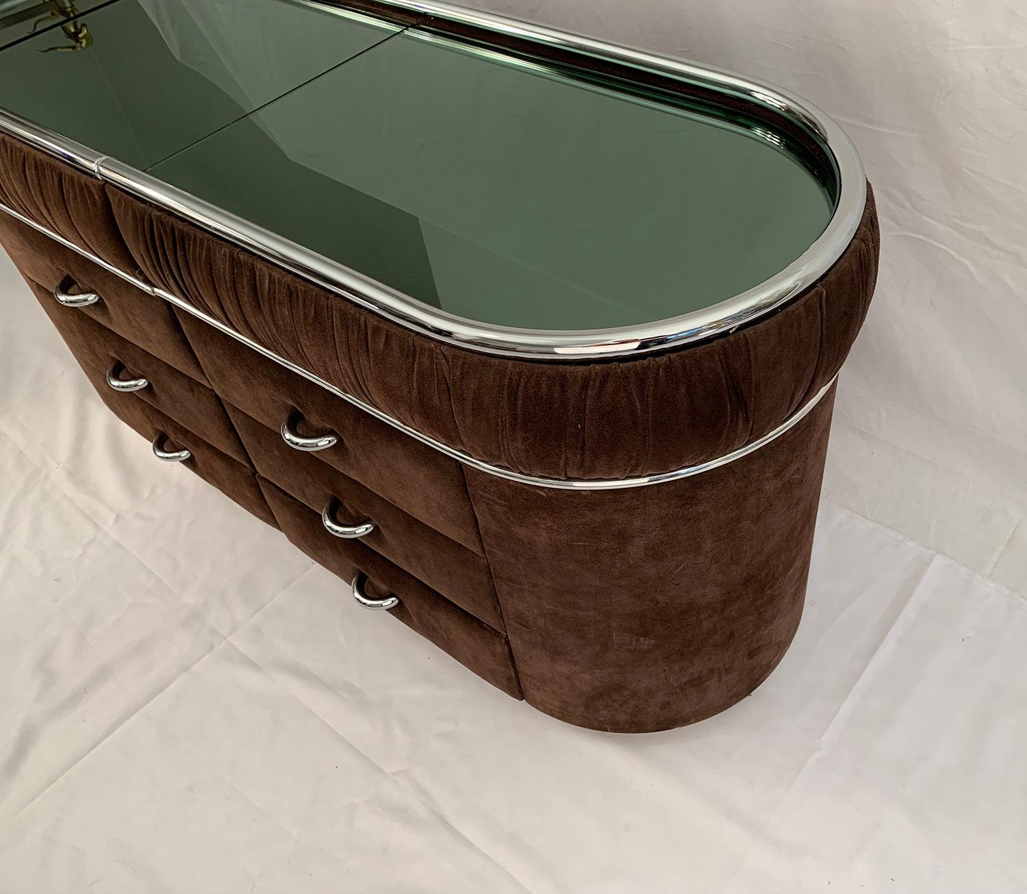 Suede and Chrome Vanity Dressing Table, 1970s In Good Condition For Sale In Brussels, Brussels