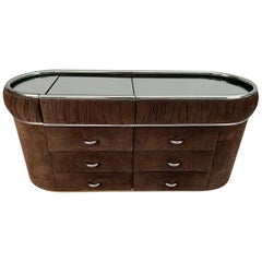 Suede and Chrome Vanity Dressing Table, 1970s