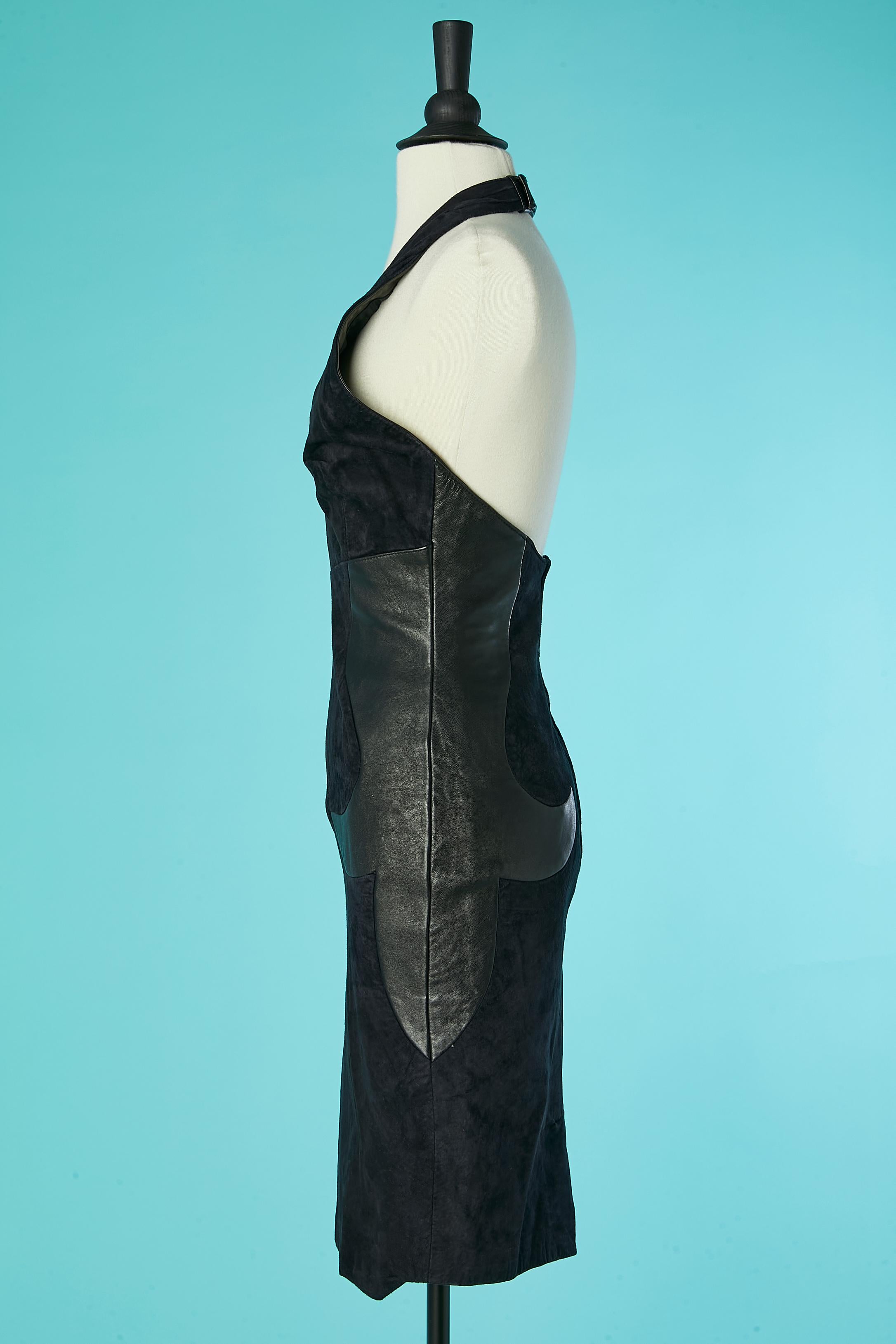 Suede and leather backless cocktail dress Michael Hoban North Beach Leather In Excellent Condition For Sale In Saint-Ouen-Sur-Seine, FR