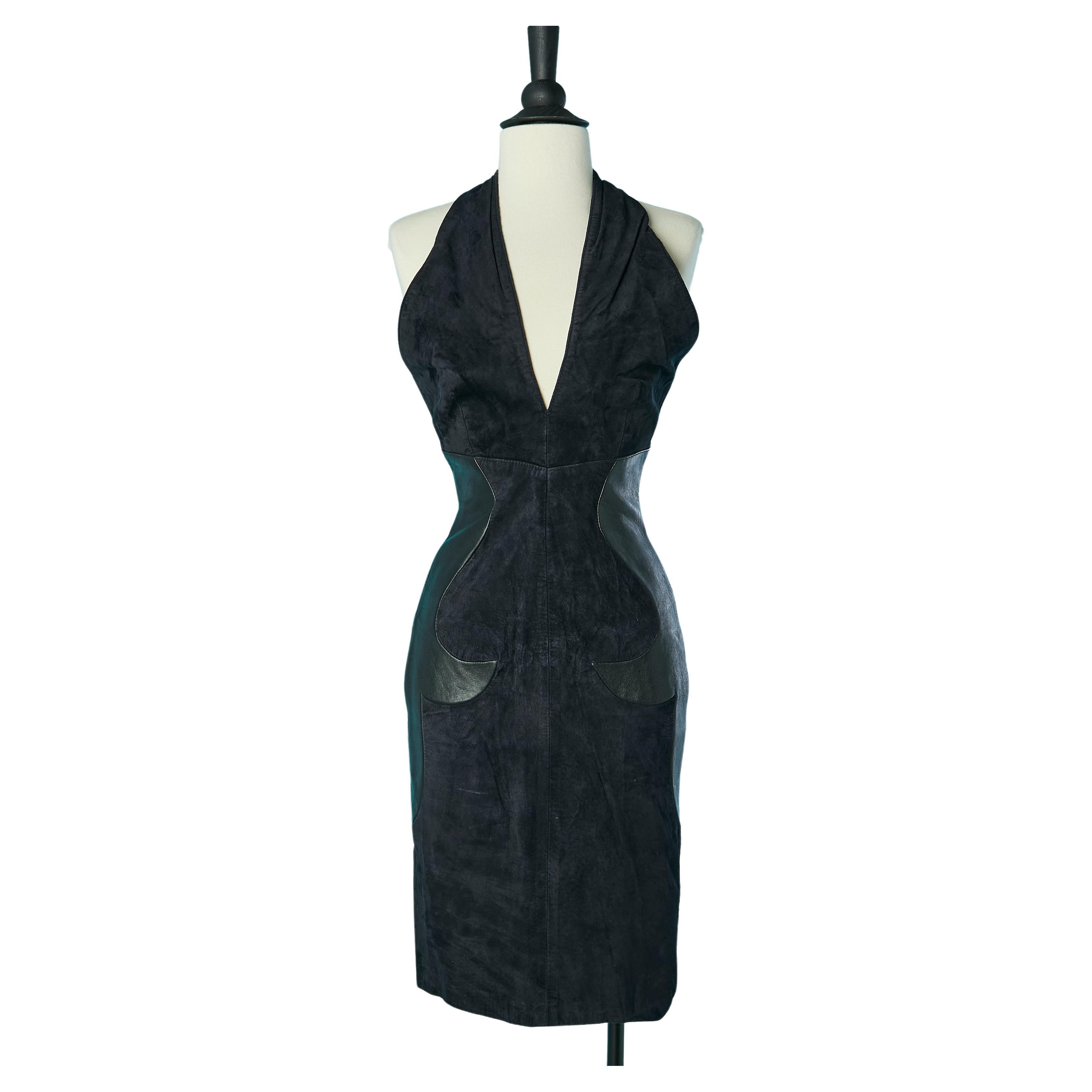 Suede and leather backless cocktail dress Michael Hoban North Beach Leather For Sale