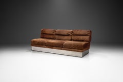 Suede and Steel Sofa by Jacques Charpentier (attr.), France 1970s
