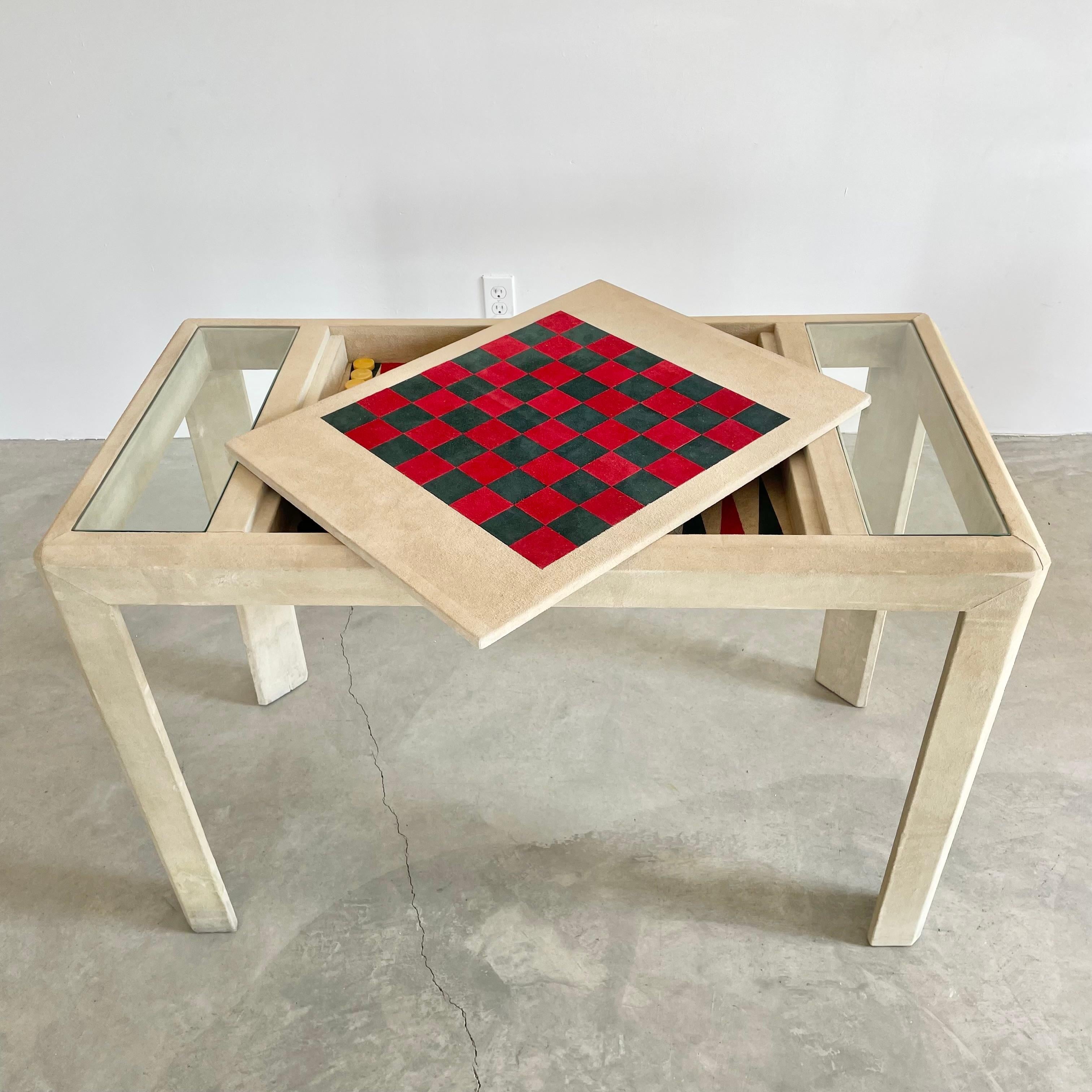 Mid-Century Modern Suede Backgammon and Chess Table, 1990s USA For Sale