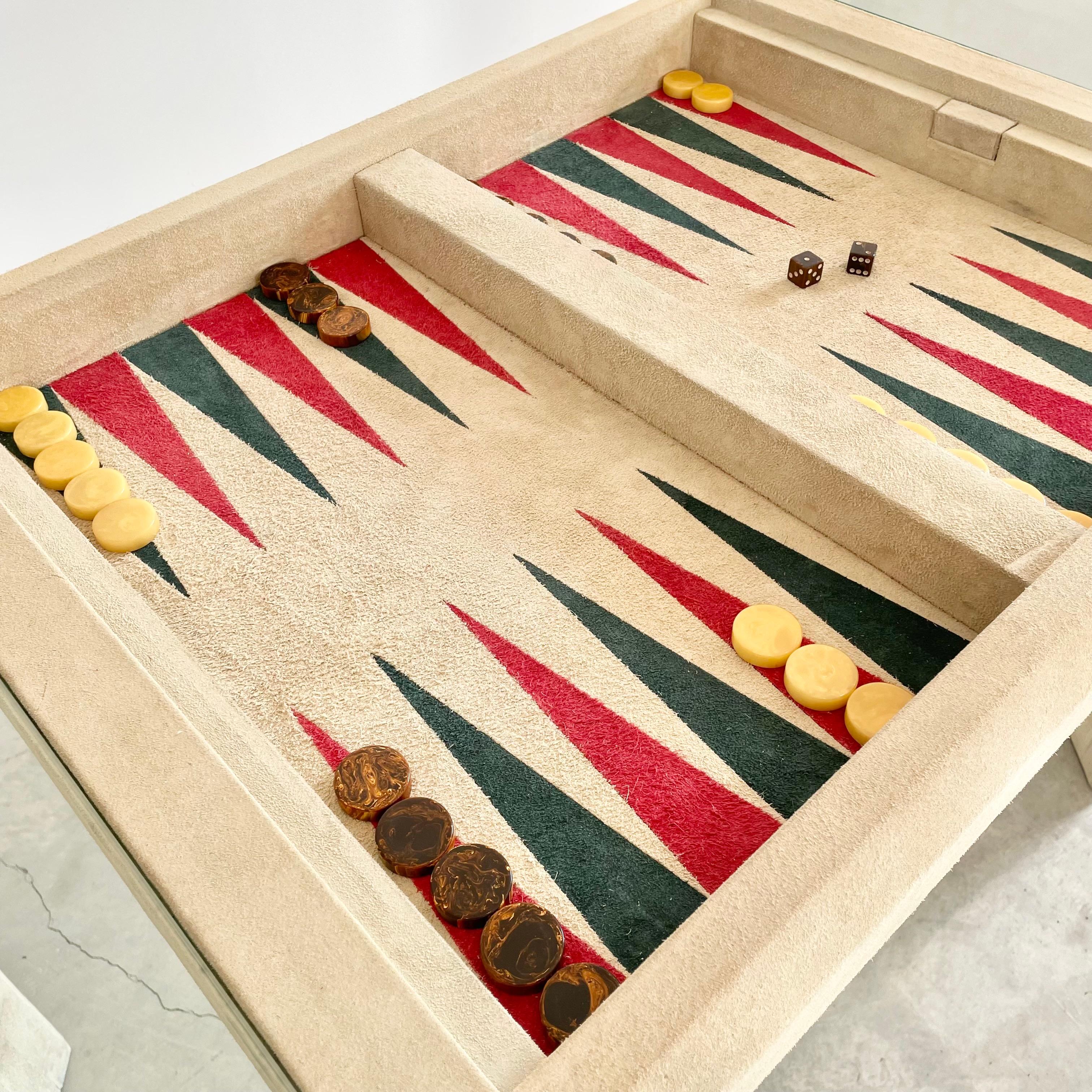 Backgammon- und Schachtisch aus Wildleder, 1990er Jahre, USA (amerikanisch) im Angebot
