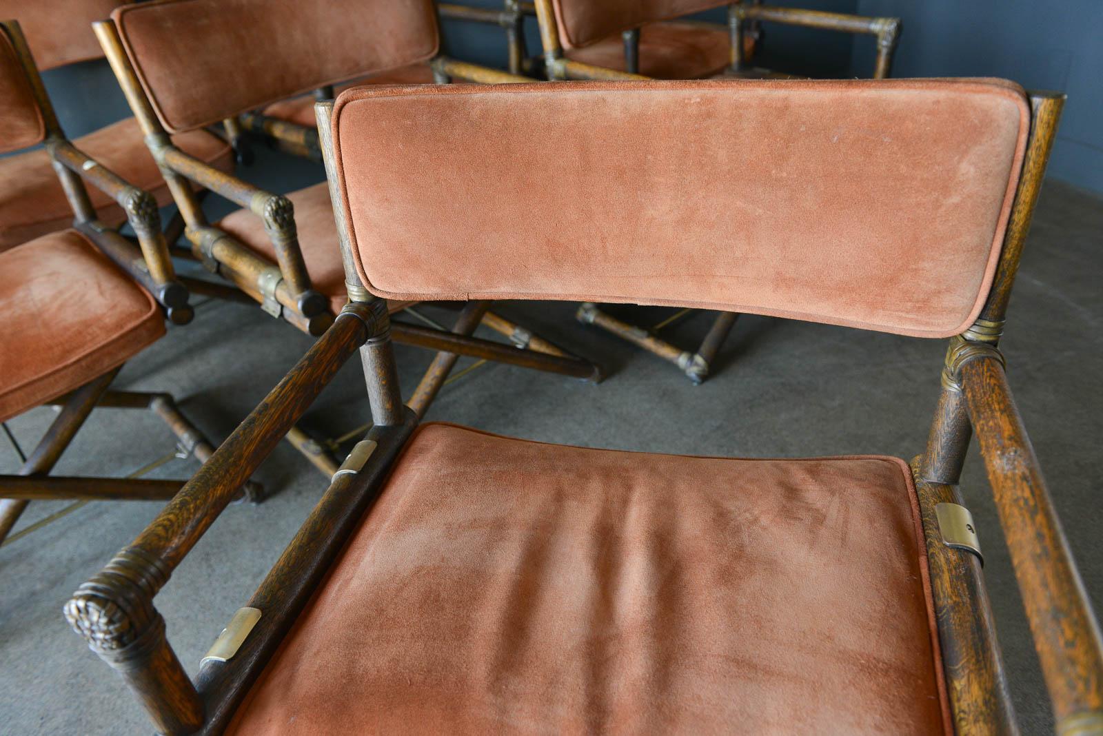 Suede, Brass and Oak Directors Chairs by Lyda Levi for McGuire, circa 1960 2